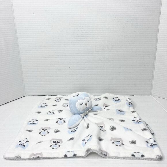 Blankets & Beyond Sleeping Owl Plush Lovey Security Blanket White Blue Gray - Picture 3 of 8